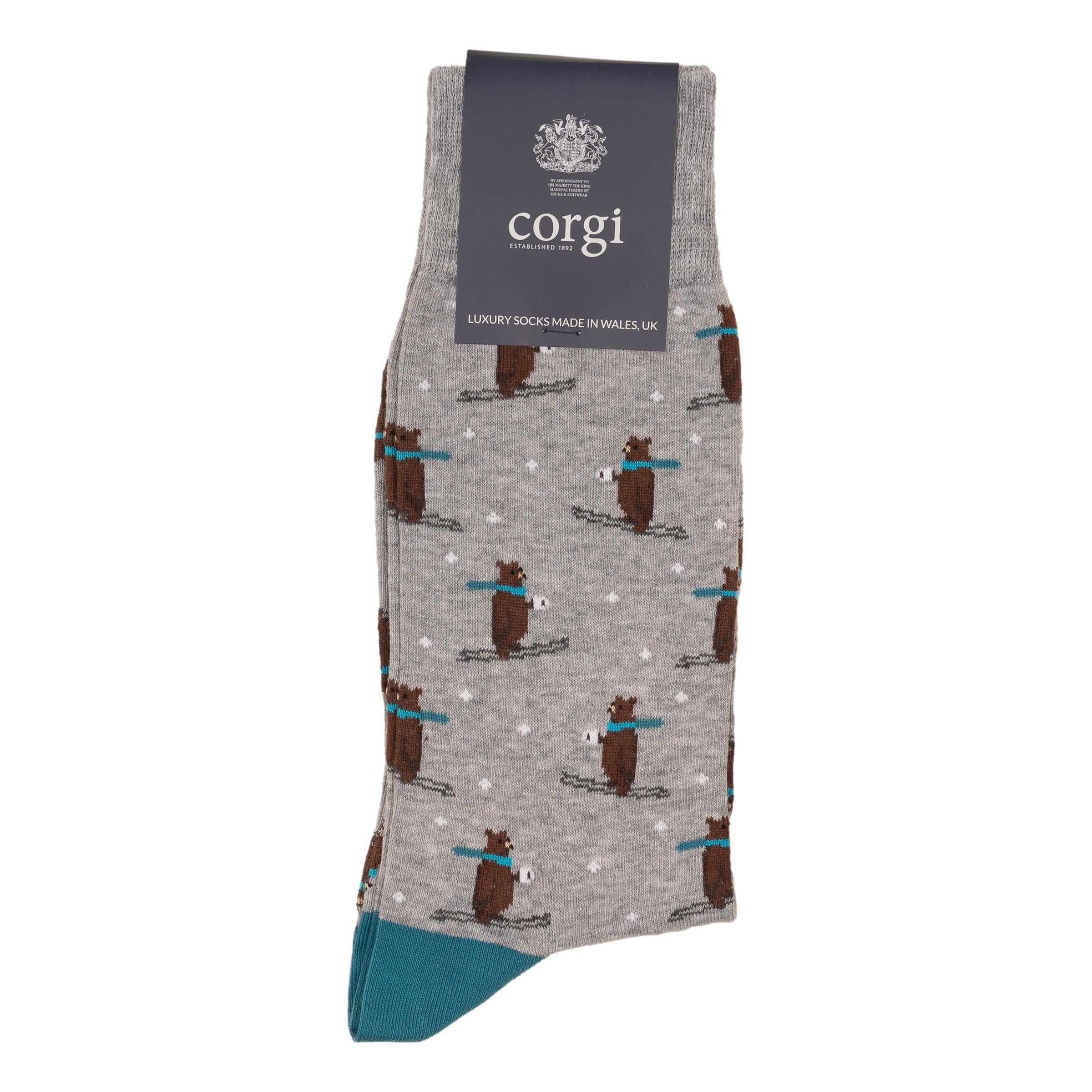 Bear Skiing Cotton Mid-Calf Dress Sock