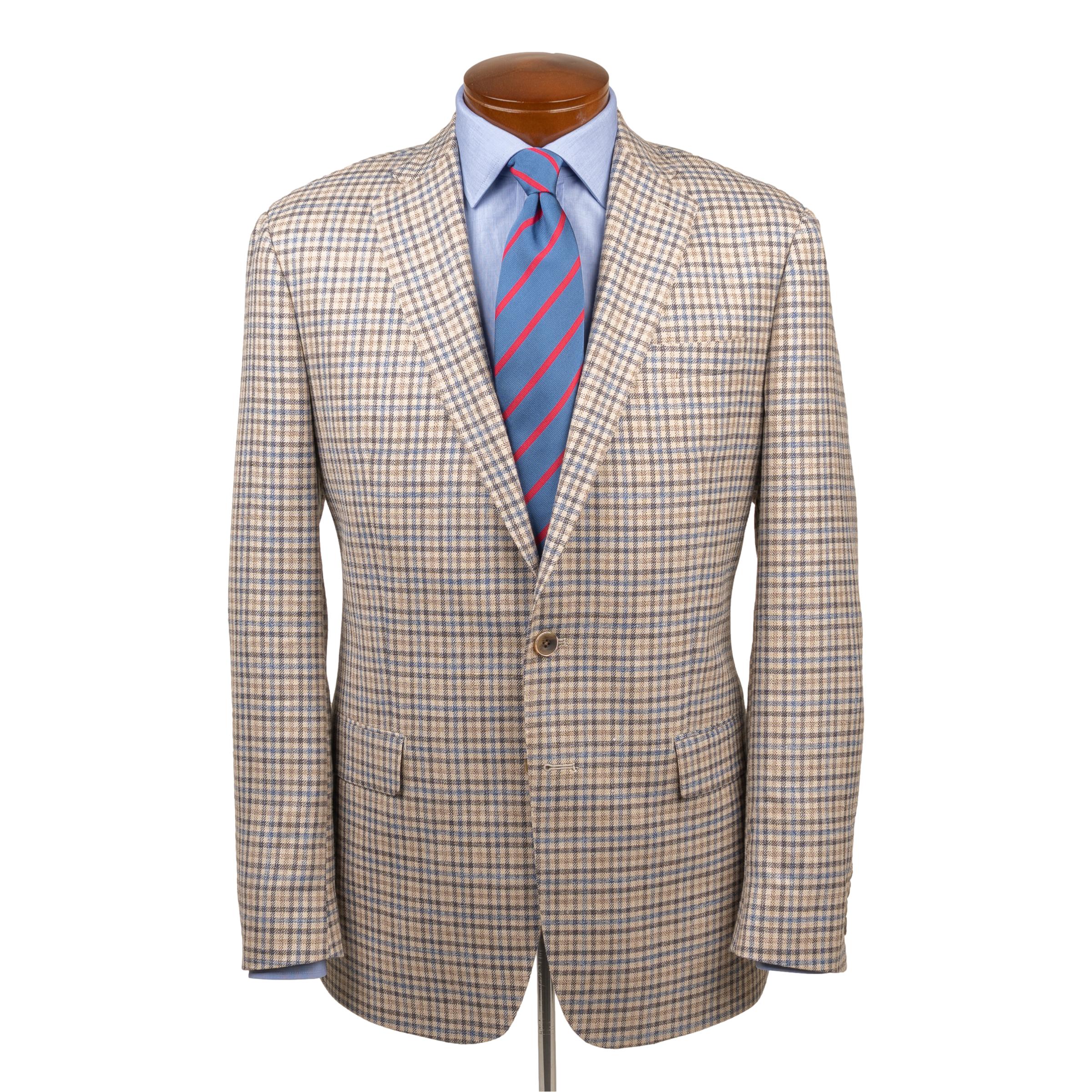 Beige, Blue, and Brown Wool, Silk, and Linen Sport Coat