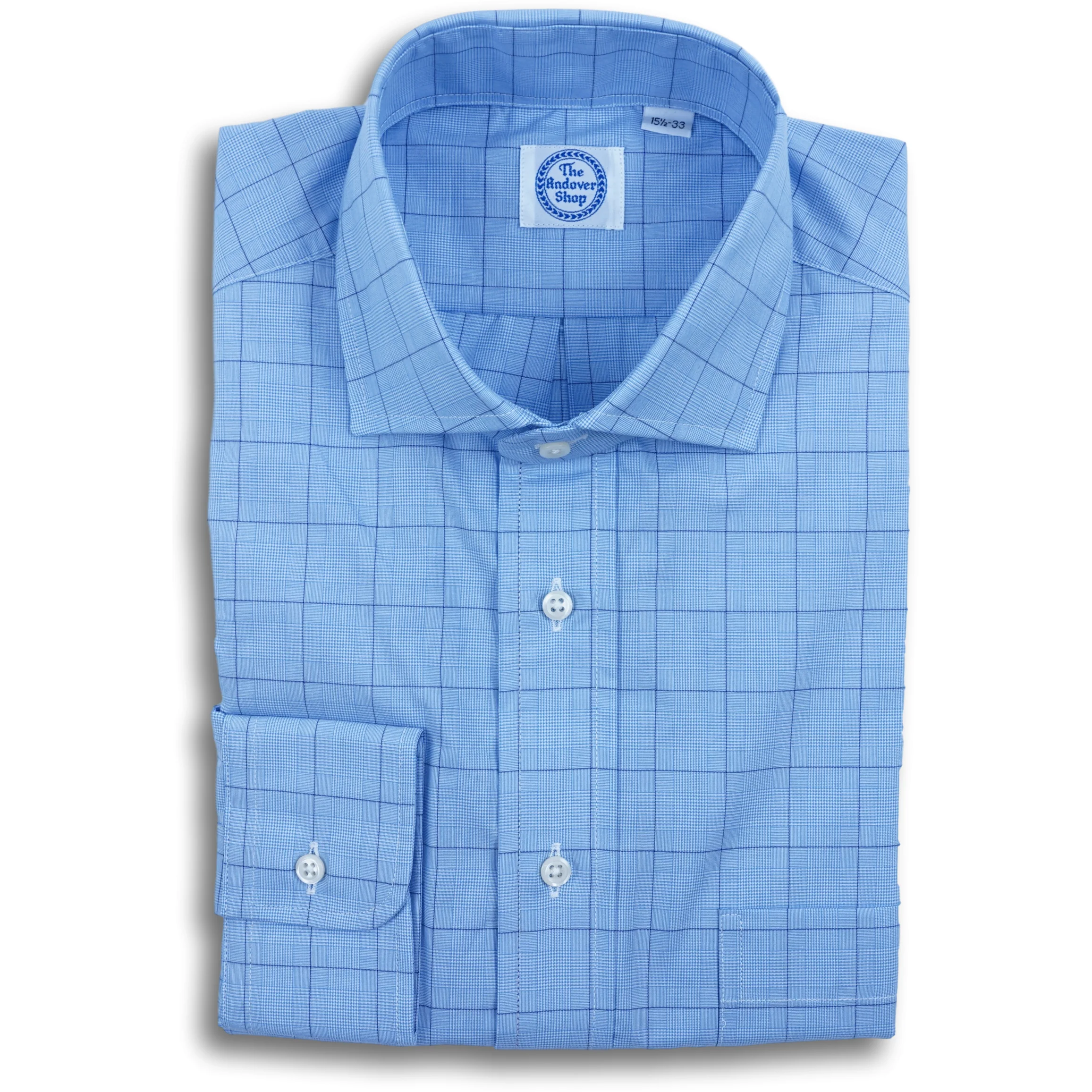 Blue Prince of Wales with Navy Windowpane Broadcloth Spread Collar Dress Shirt