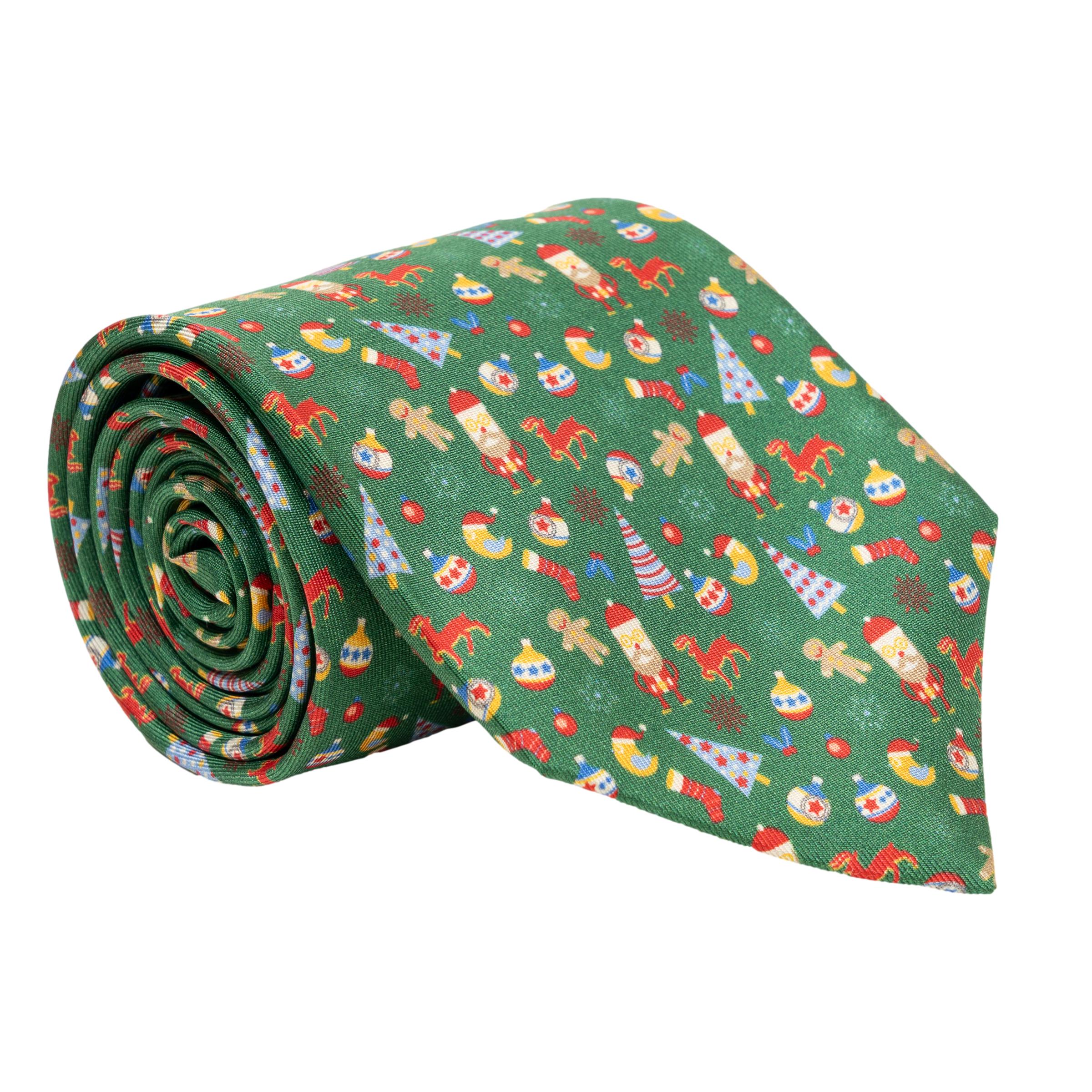 Christmas Ornaments Silk Print Tie