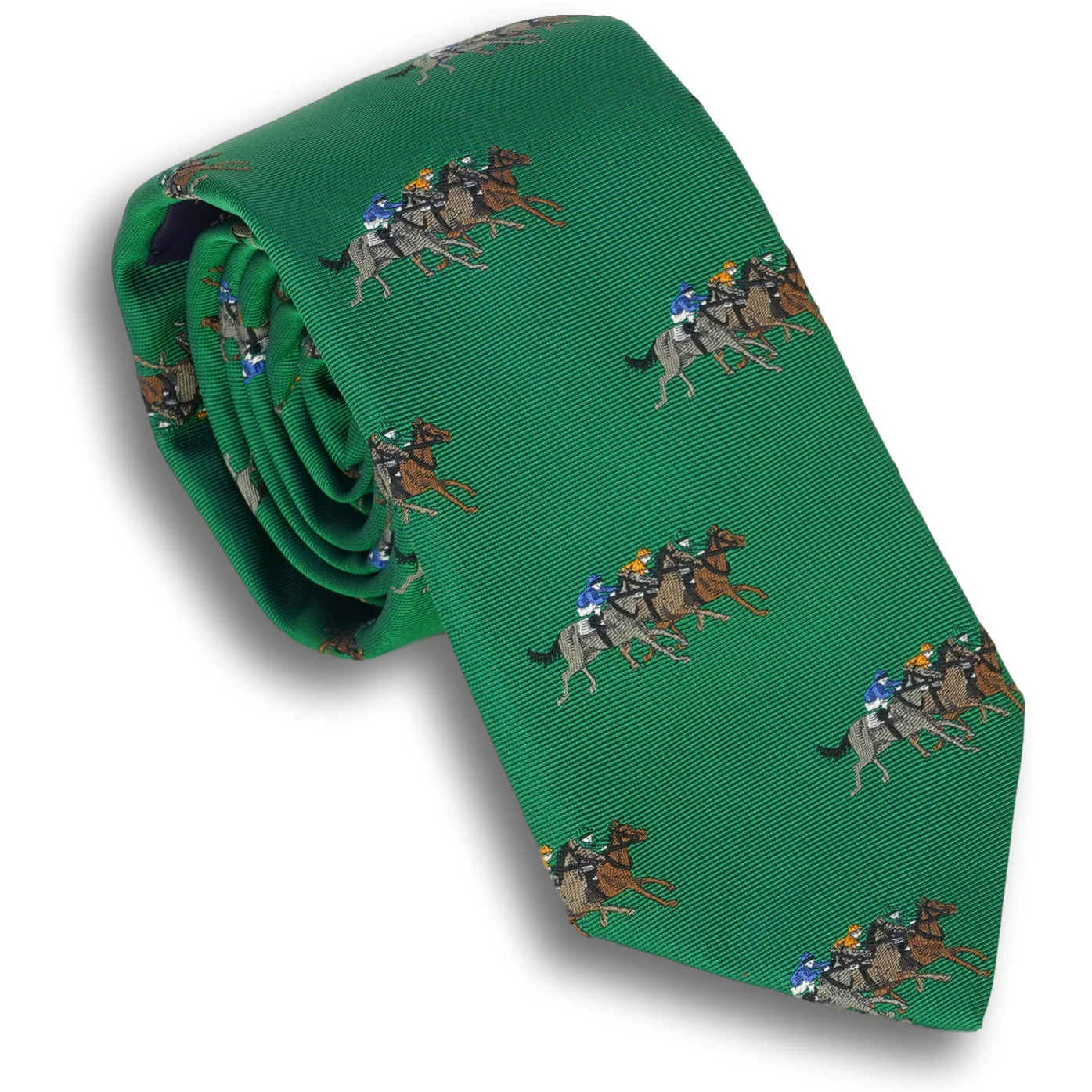 Green Silk Tie with Racing Horses