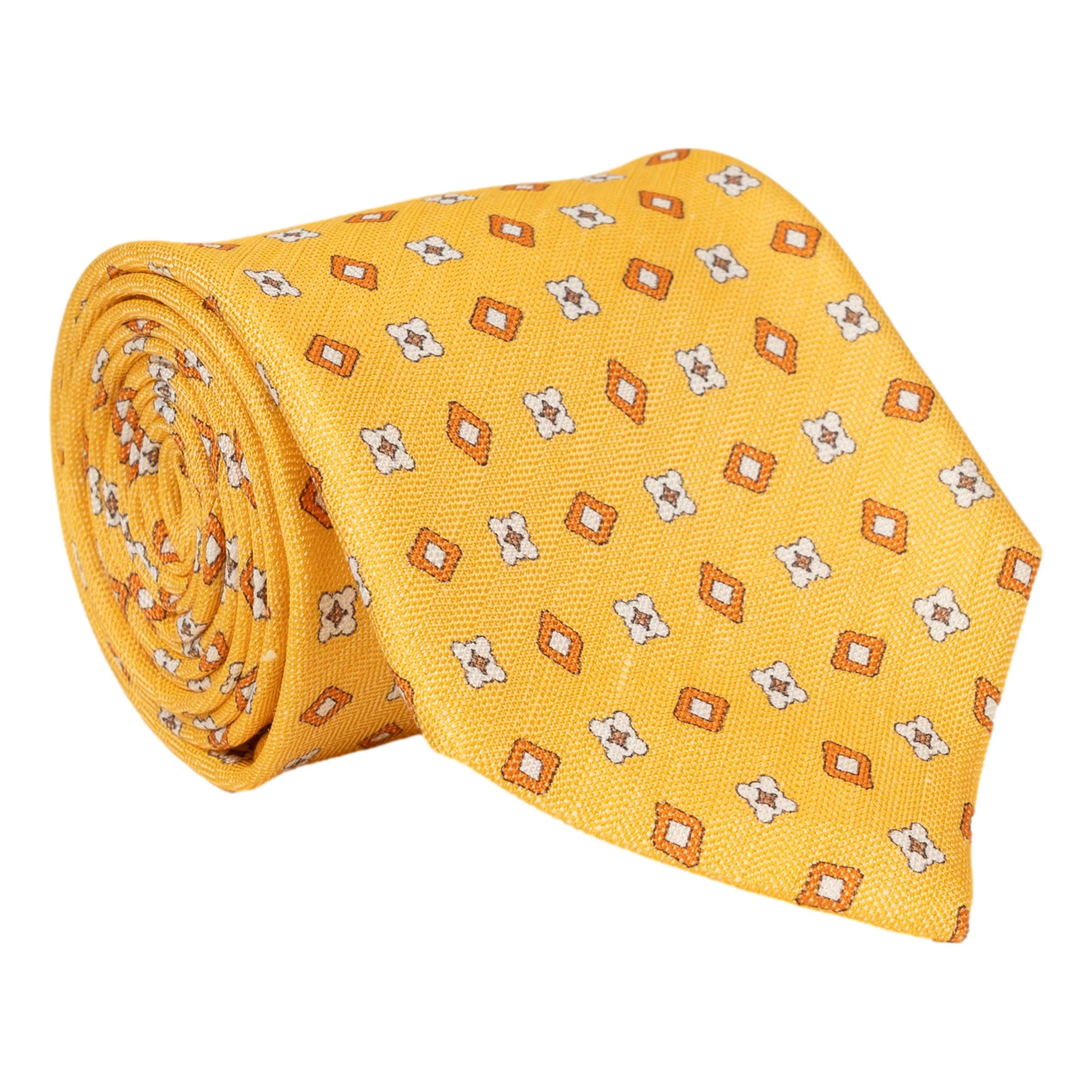 Lecce Alternating Geometric Silk and Linen Blend Tie