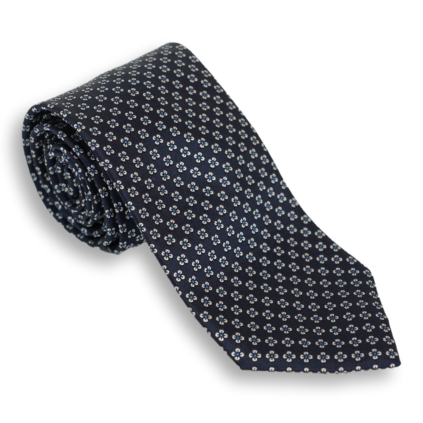 Navy with Flower Motif Silk Tie
