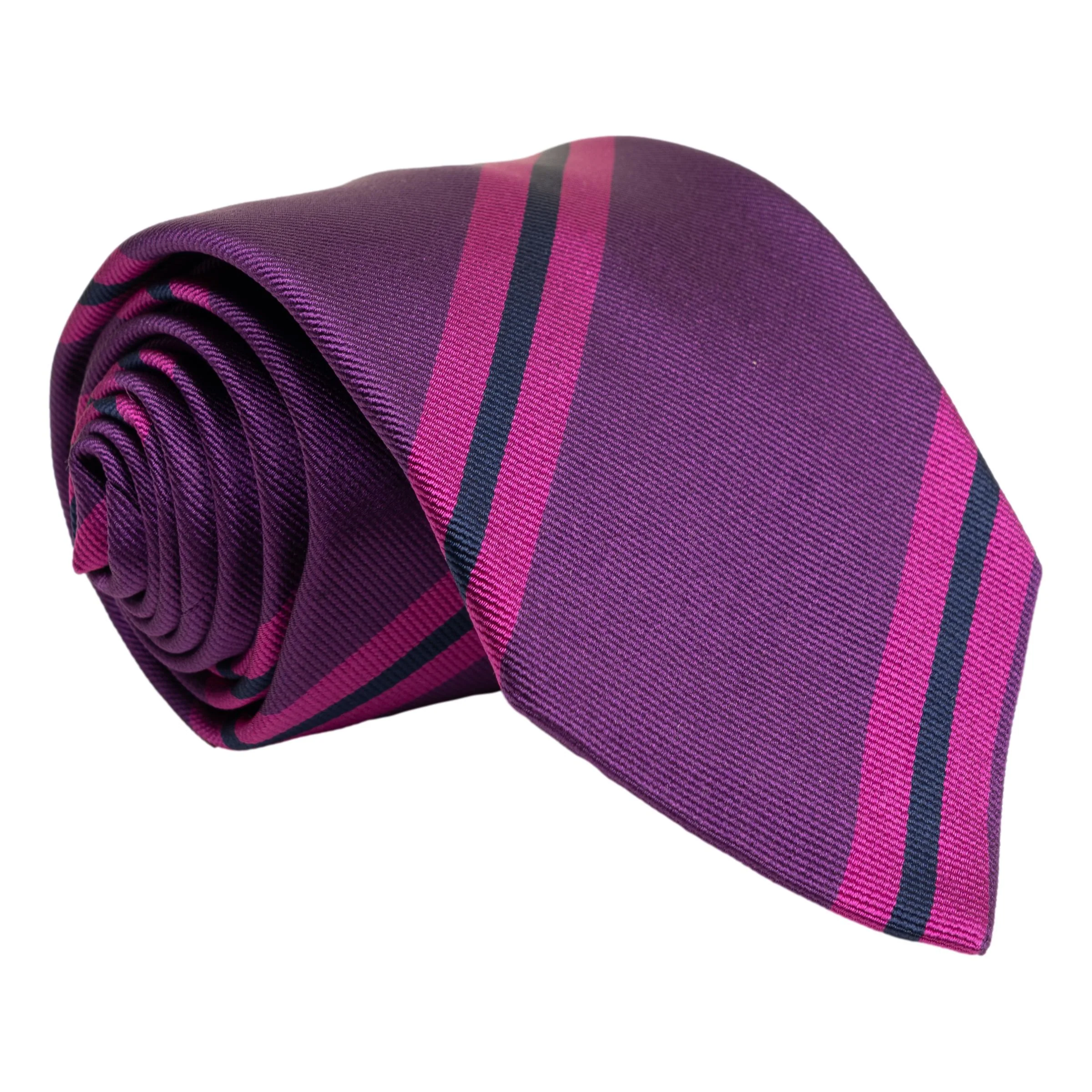 Purple with Fuchsia and Navy Repp Stripe Silk Tie