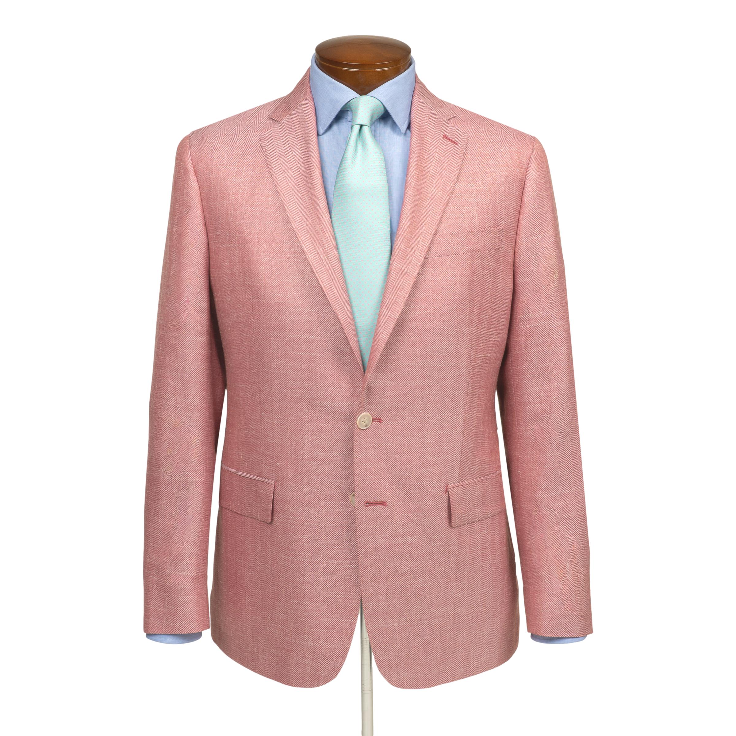 Raspberry Herringbone Wool, Silk, and Linen Sport Coat