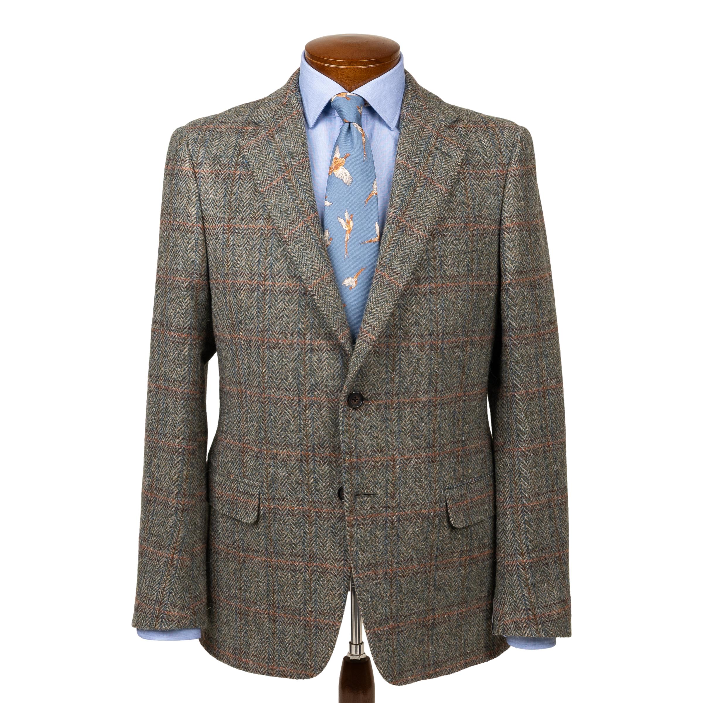 Sage Shetland Herringbone with Berry Windowpane Sport Coat