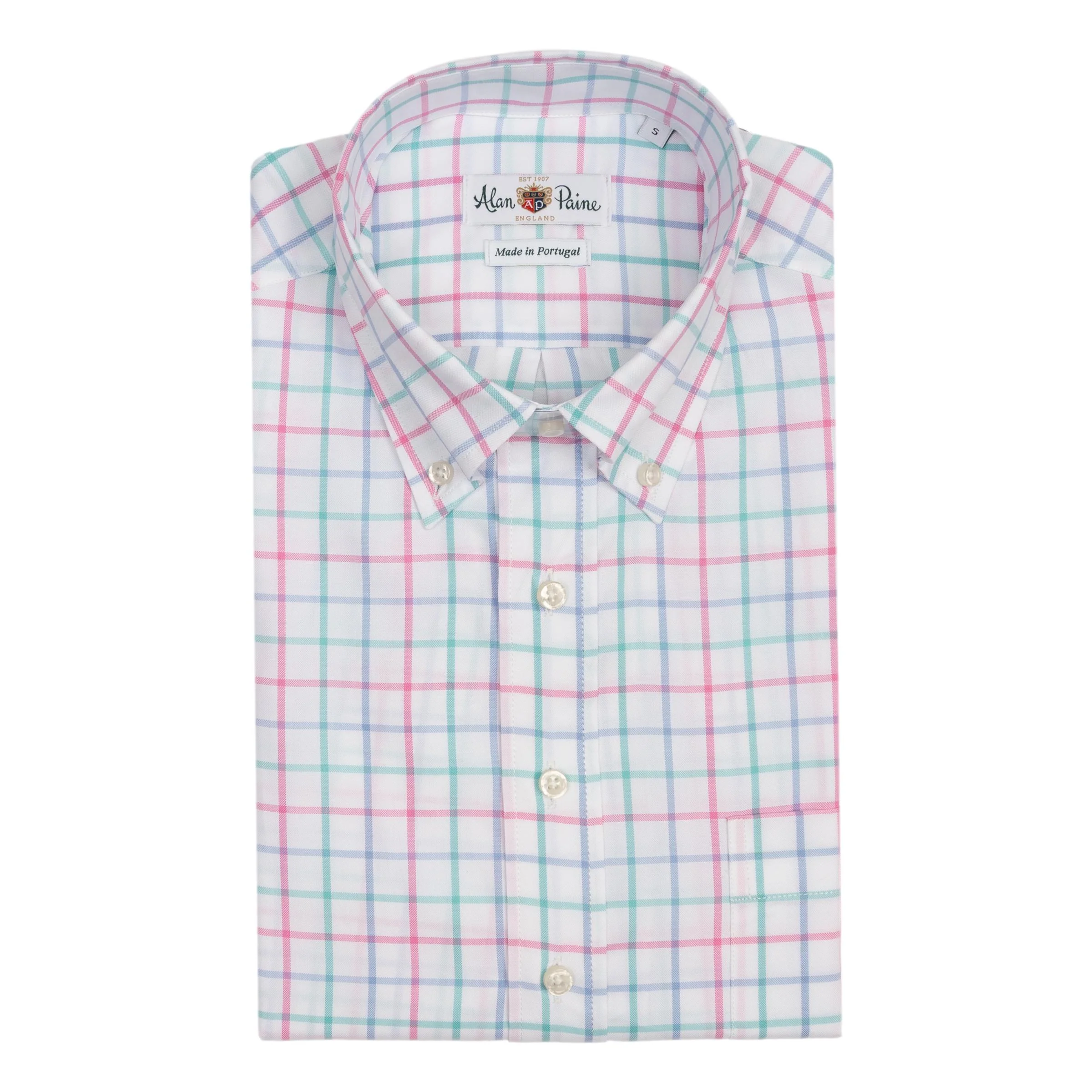 Seaglass Green, Light Blue, and Pink Tattersall Button Down Sport Shirt
